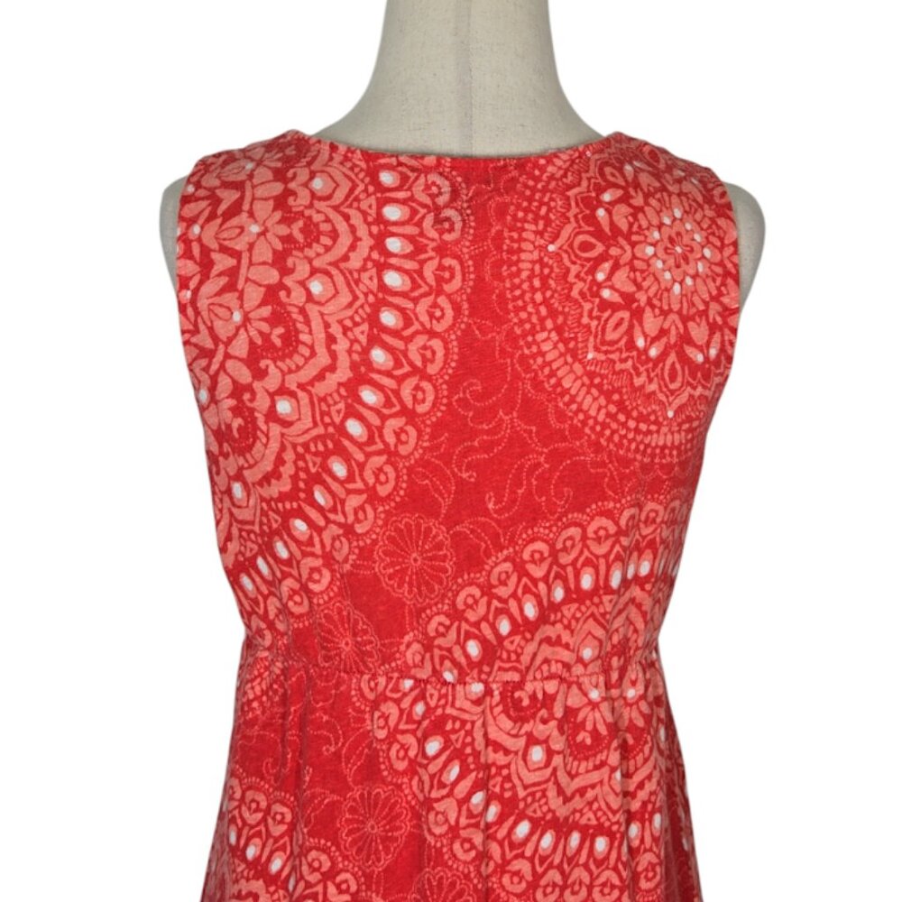 TOMMY BAHAMA Women Size M Red Medallion Print Mid Dress Elastic Empire Waist GUC - Picture 5 of 7